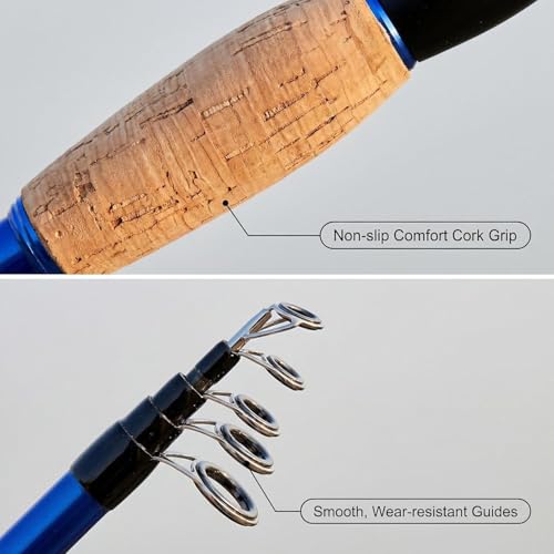 Telescopic Fishing Rod and Reel Combo | 30T Carbon Fiber Spinning Rod with 12+1BB Reel | Portable Lightweight Pole | Bass Trout Panfish | Freshwater Saltwater - color: Bule Rod and Reel