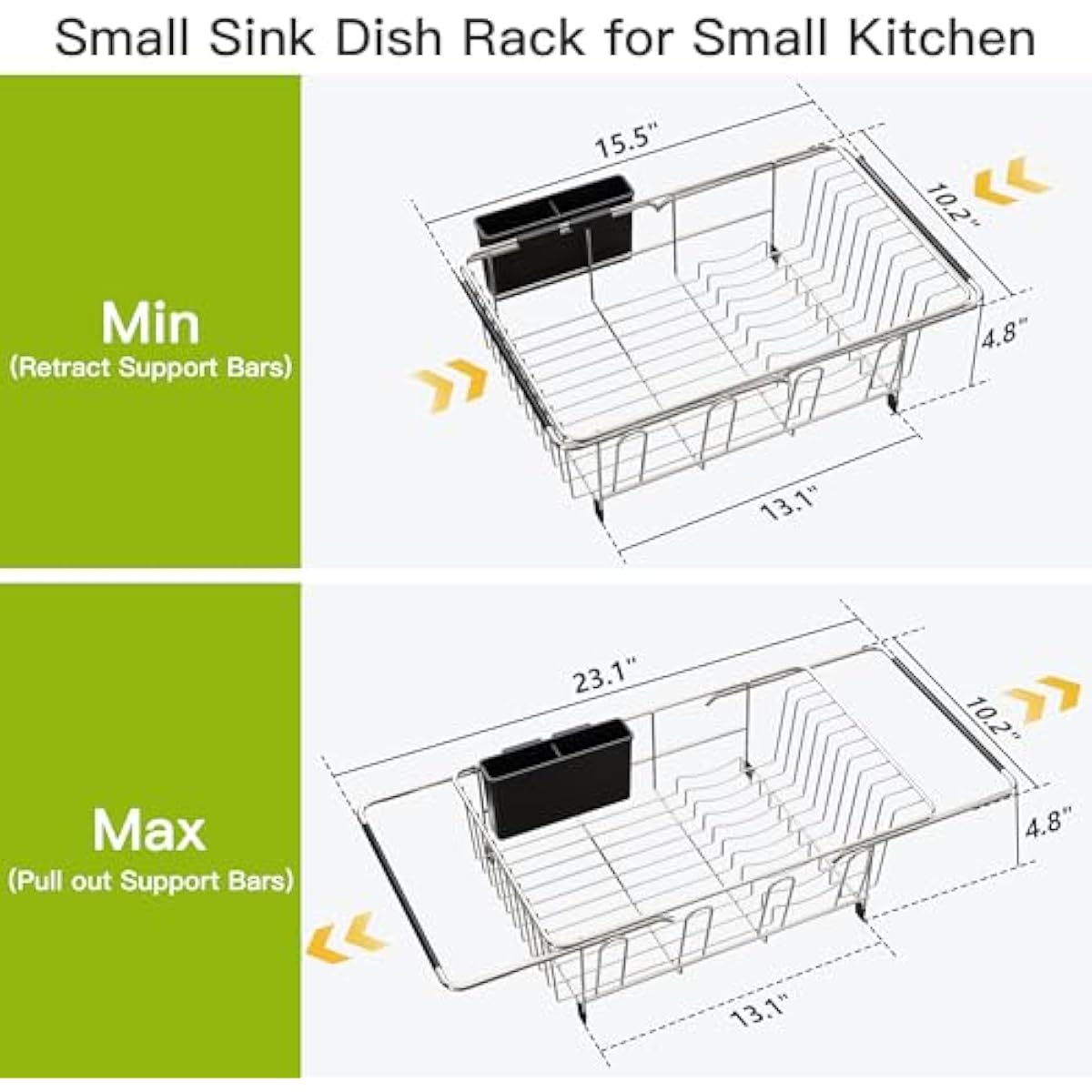 JASIWAY Dish Drying Rack in Sink, Expandable Stainless Steel Dish Drainers for Kitchen Counter, Dish Dryer Rack for Inside Sink, Over The Sink Dish Racks with Utensil Holder, Silver