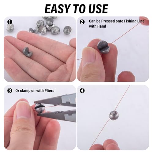 Dr.Fish 100 Pack Round Split Shot Weights Fishing Sinker Clip on Line Weight Tackle Fly Fishing Freshwater Saltwater - size: 1/48oz-100 Pack
