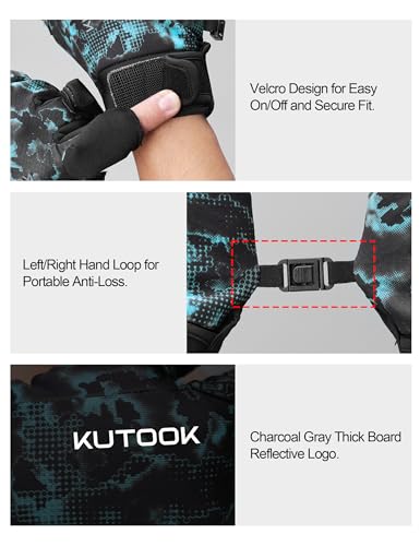 KUTOOK Winter Fishing Gloves for Men& Women Waterproof Glove Cold Weather Hunting Photography Shooting Hiking - color: Blue-Black, size: XX-Large