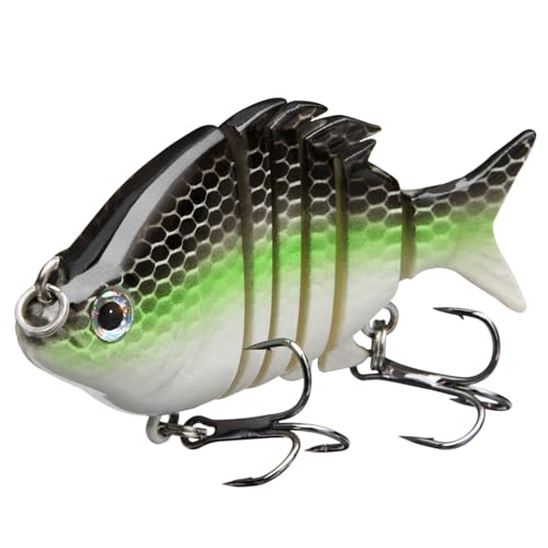 Bassdash SwimPanfish 0.34oz Hard Swimbaits Multi Jointed Topwater Trout Bass Fishing Crank Lure for Freshwater and Saltwater - color: Fluorescent White Shad