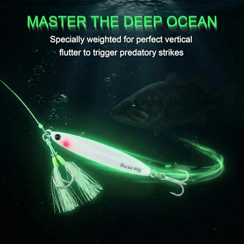 Saltwater Fishing Lures Metal Jigs Vertical Jigging Lure with Treble & Double Assist Hooks, 35-100g 6 pack Laser Glow Spoon Speed Sinking Slow Pitching Jig Offshore Targeting Tuna Mahi-Mahi Yellowtail - size: 45g/1.59oz