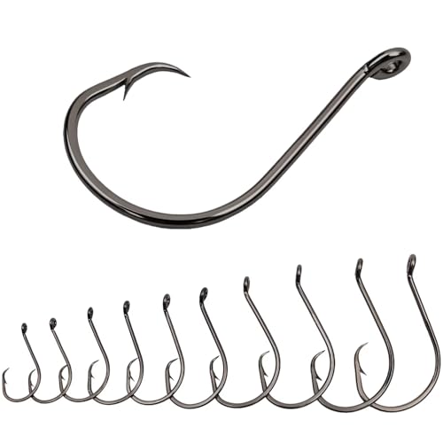 50Pcs Circle Hooks with Fishing Hook Remover, Super Sharp and Offset Catfish Octopus Circle Hooks for Saltwater and Freshwater, Nickel Coated High Carbon Steel, Sizes #1-8/0 - color: Black Nickel, size: 7/0