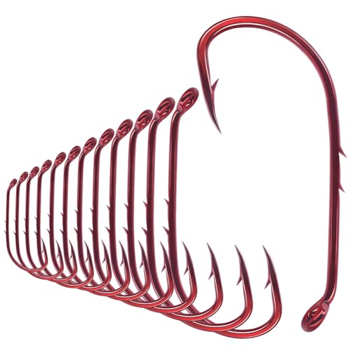 Baitholder Fishing Hooks 100 Pack - Double-Barbed Long Shank for Bluegill Bass Trout Walleye Black/Red, 8/0-#8 - color: 1-Red, size: 4/0 100-Pack