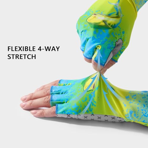 BASSDASH Unisex UPF 50+ Half Finger Sun Gloves Fingerless Breathable UV Protection for Fishing Hiking Kayaking Rowing FG02 - color: Mahi, size: Large