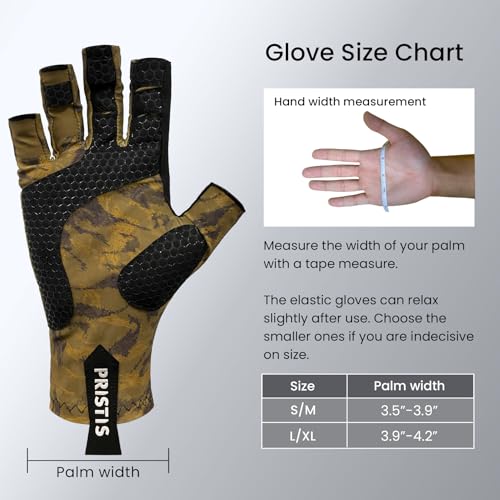 Pristis Half-Finger Fishing Gloves, UPF 50+ Breathable Quick Drying Fingerless Sun Gloves for Women Men, Fly Fishing Hunting Paddling Sailing Kayaking Hiking Canoeing Cycling - color: Canyon CAMO, size: L - XL