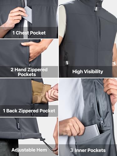 FREE SOLDIER Men's Lightweight Golf Vest Outerwear Windproof Sleeveless Softshell Jacket Running Vest - color: Gray, size: Medium