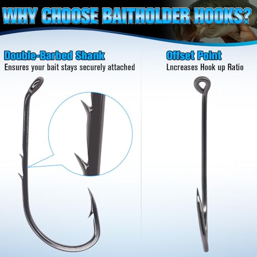 Baitholder Fishing Hooks 100 Pack - Double-Barbed Long Shank for Bluegill Bass Trout Walleye Black/Red, 8/0-#8 - color: 2-Black, size: 4/0 100-Pack