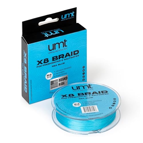 UMT Super Braid 150 Yards PE 8 Strand Fishing Line - High Strength, Available in 10lb 20Ib & 30Ib Moss Green and Sea Blue Options Pro Grade Zero Stretch Super Strong - Uncle Mo's Tackle - color: Sea Blue, size: 30LB, 150 Yards