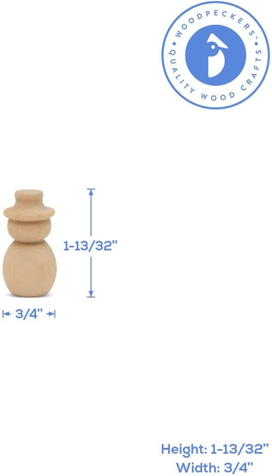 Snowman Peg Dolls 1-13/32 inch, Pack of 25 Wooden Peg Dolls for Christmas Crafts, Nativity Scenes, Holiday Decorations, by Woodpeckers