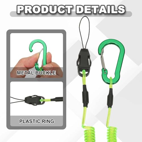 PATIKIL Coiled Lanyards with Buckle Retractable Safety Ring and Quick Release Detachable Buckle for Fishing Equipment - color: Green, size: 59 Inch