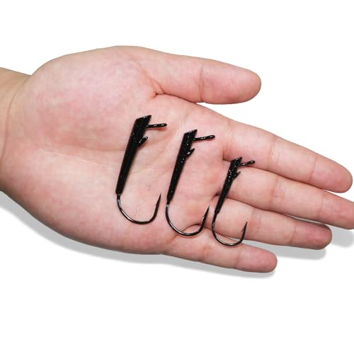 15-Pack Ozark Rig Weedless Jig Heads, 3/0 5/0 Texas Rig Hooks, Saltwater & Freshwater Fishing Hooks, 1/8oz, 1/4oz, 3/8oz Options - size: 3/8oz-15Pack