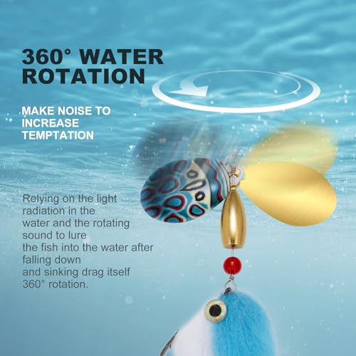 Pike Musky Walleye Fishing Lure Spinnerbait with Feathered Hooks Rooster Tail Fishing Lures Spoon Lures Baits with Tackle Box - color: Style B-Blue