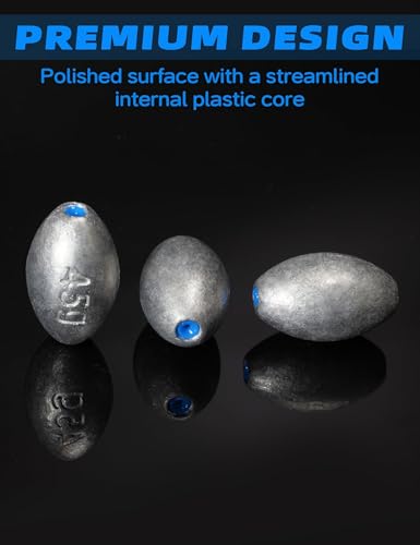 BLUEWING Egg Sinkers Fishing Weights Oval Shaped Fishing Sinkers Lead Fishing Sinker for Saltwater Fishing，1/8 oz to 7 oz - size: #1 1/8oz, 20pcs