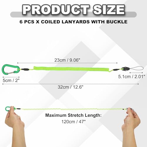 PATIKIL Coiled Lanyards with Buckle Retractable Safety Ring and Quick Release Detachable Buckle for Fishing Equipment - color: Green, size: 47 Inch