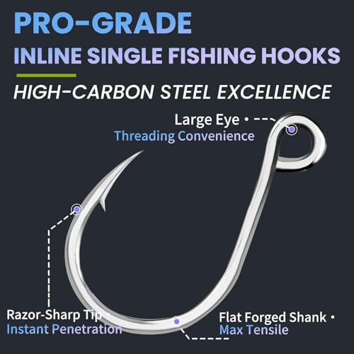 Natufish Inline Single Hooks 25Pcs for Treble Hook Replacement | Fishing Inline Hooks High Carbon Steel Large Eye Sharp Point Corrosion Resistant 8#-5/0# for Hard Lures Saltwater Freshwater - size: 3/0_25pcs
