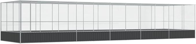 Large Metal Heavy Duty Walk-in Aviary Cage with Extension, Ample Activity Space Bird Cage with Lockable Door Also for Chickens and Rabbits, Silver 448.4"x120.9"x83.5" Steel,-420