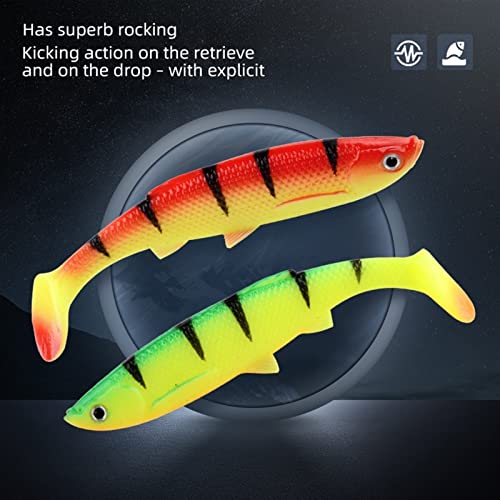 ZHENGYI 4pcs Paddle Tail 14.5g 120mm Fishing Soft Lures 3D Eyes T Tail Artificial Bait Plastic Pike Fishing Lures - color: G