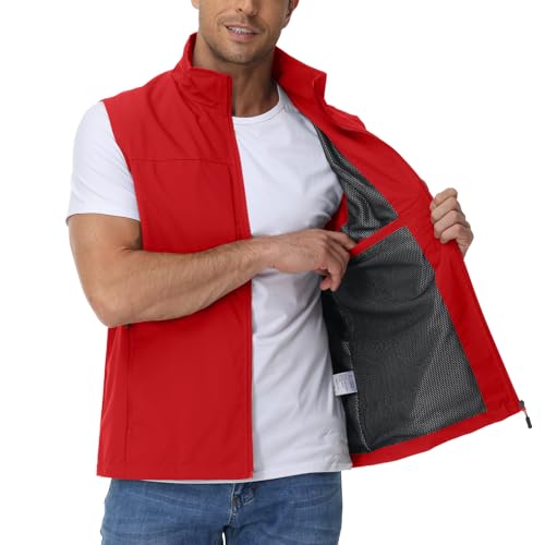 Eisctnd Mens Lightweight Quick Dry Vest Sleeveless Outdwear Utility Jacket | Utility Sleeveless Vest with Multi Pockets, Outerwear Hiking Fishing Photography Camping Travel Outdoor - color: Red, size: X-Large