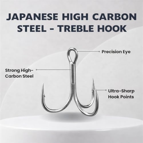 Maruto Barbed Treble Hooks for Effective Fishing | Small & Large Triple Hooks for Lures | Replacement Sharp Strong Hooks, Sizes 1, 2, 3, 4, 5, 6, 8, 10, 12. - size: 4 - 20 Hooks (Pro Pack)