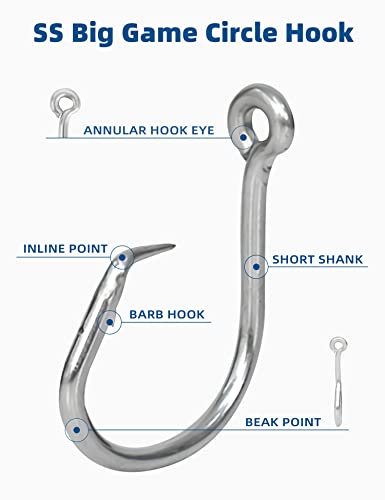 BLUEWING Big Game Circle Hooks Heavy Duty Stainless Steel for Saltwater & Freshwater Fishing - style: Size 03: 4/0, 25pcs
