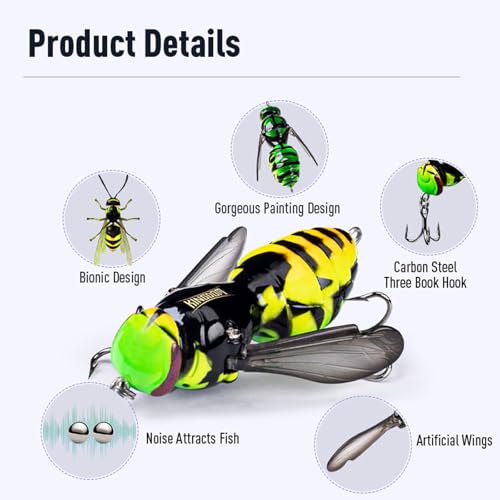 Kingdom Wasp Crawl Bait Insect Bionic Floating Fishing Lures Swimbaits Hard Artificial Baits Lure Freshwater and Saltwater Bass Carp Pike Walleye Fishing ABS Material Carbon Steel Three Book Hook - color: 01, size: 4.2g