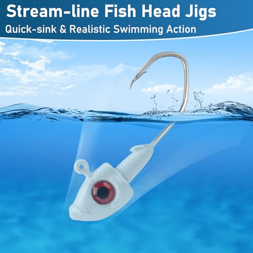 Dr.Fish 10 Pack Crappie Swimbait Jig Heads Freshwater Fishing Jig Minnow Style 3D Eyes Sickle Hook for Panfish Bluegill Bass Walleye Trout Fishing - color: Blue/Green, size: 1/8oz-10 Pack