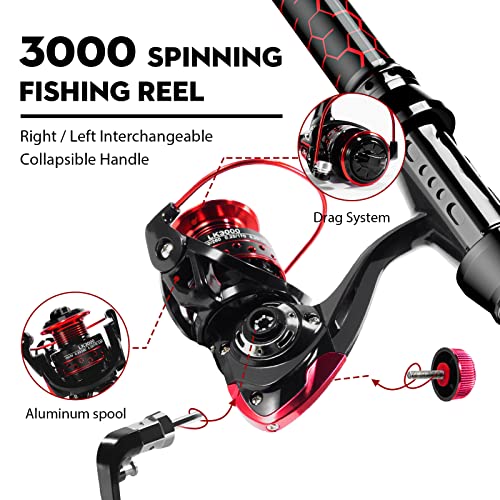 Fishing Rod and Reel Combos, Unique Design with X-Warping Painting, Carbon Fiber Telescopic Fishing Rod with Reel Combo Kit with Tackle Box, Best Gift for Fishing Beginner and Angler - color: Red, size: 3.3 m 10.83 ft (Kit)