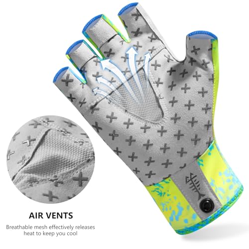 BASSDASH Unisex UPF 50+ Half Finger Sun Gloves Fingerless Breathable UV Protection for Fishing Hiking Kayaking Rowing FG02 - color: Mahi, size: Large
