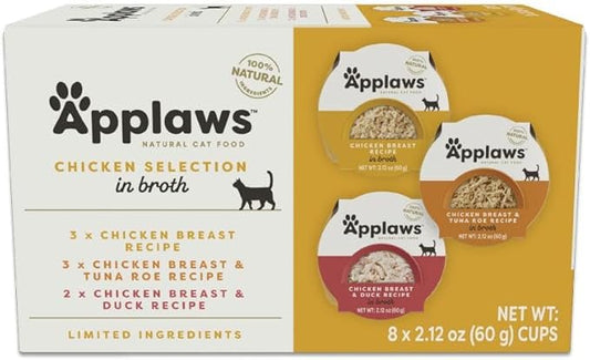 Applaws Natural Wet Cat Food, 8 Count, Limited Ingredient Cat Food Pots, Chicken Variety Count in Broth, 2.12oz Pots