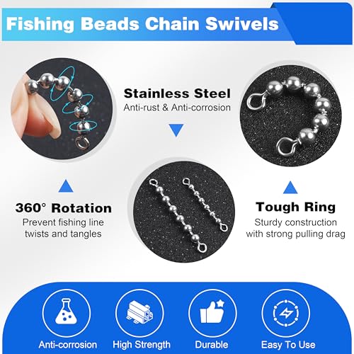 OROOTL Fishing Bead Chain Swivels, 20/40pcs Fishing Swivels Stainless Steel High Speed Trolling Swivels Catfish Swivel Fishing Balls Chain Swivels Fishing Tackle for Freshwater Saltwater - style: 1/8"(3.2mm)-40pcs