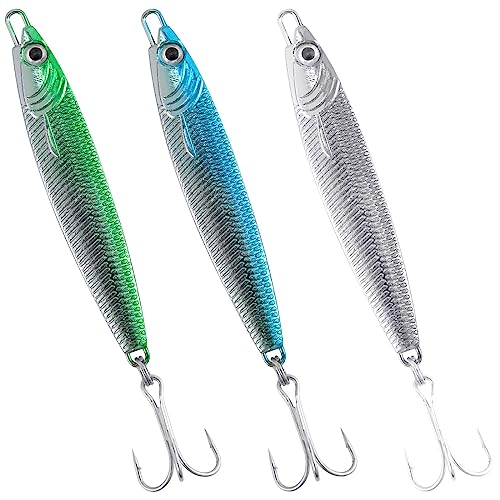 Dr.Fish Fishing Jigs Jigging Spoon Saltwater Fishing Lure Casting Metal Spoon Surf Fishing Mackerel Striper Lures Stinger Bluefish Vertical Diamond Jig - color: Mixed Colors, size: 2oz-3 Pieces