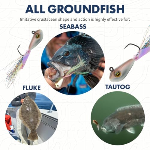 Hogy Groundfish Biki Jig, Jig Head for Fishing | VMC Barbarian Hook | Saltwater & Freshwater Fishing Lures for Tog, Fluke, Sea Bass, Cod | Swim & Slow Jig Fishing Bait for Shallow Waters - size: 2 oz