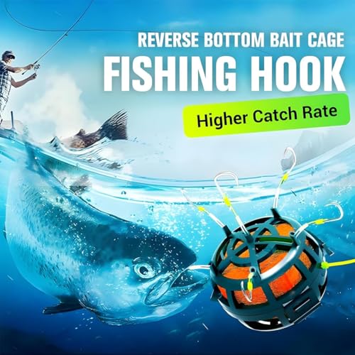 Reverse Bottom Bait Cage Fishing Hook, 360° Floating Bait Cage Fishing Hook, 6-Hooks Carp Feeder Rig, Spring Baits Cages Trap Fishings Hooks, Freshwater Saltwater for Carp, Catfish, Tilapia(1PC,No. 10 - color: 1pc, size: No. 10