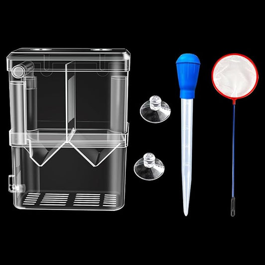 Double Room Breeder Box for Fish Tank, Fish Tank Breeding Box with 1 Toilet and 1 Mesh Bag, PC Transparent Aquarium More Convenient for You to Watch Ornamental Fish and Shrimps(Small)
