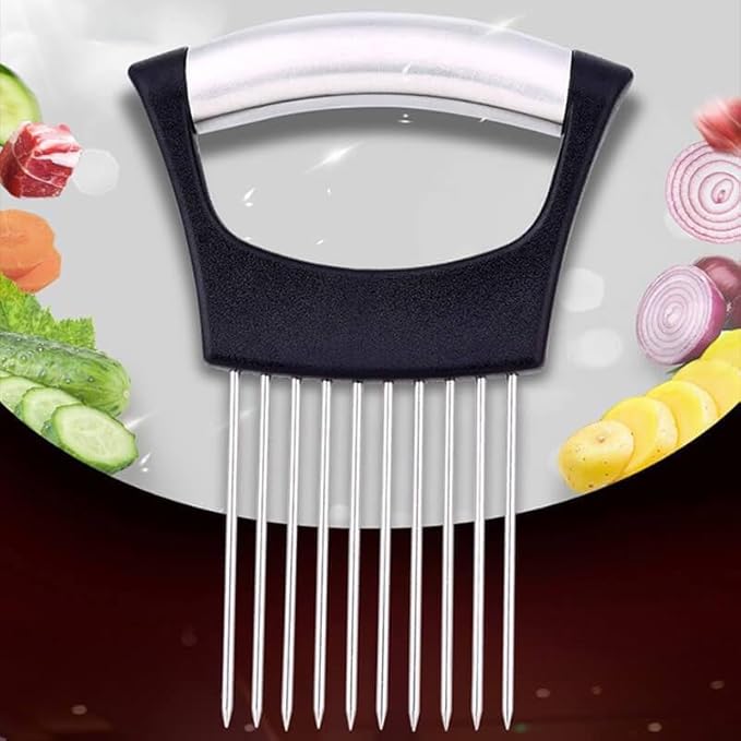 2PCS Stainless Steel Onion Slice Holder, 2024 New Onion Holder for Slicing, ultifunctional Fruit Egg Slicer Onion Pin Slicer Loose Meat Pin, Kitchen Chopper Slicing Tool for Onion Potato Lemon