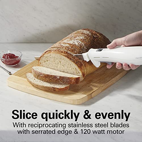 Hamilton Beach Electric Knife Set for Carving Meats, Poultry, Bread, Crafting Foam & More, Reciprocating Serrated Stainless Steel Blades, Ergonomic Design Storage Case + Fork Included, 5 Foot Cord