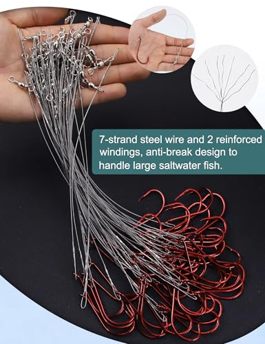 Avlcoaky Fishing Hooks with Steel Wire Leader, 50pcs Octopus Catfish Hooks Pre-Rigged Anti-Bite Stainless Steel Trace for Toothy Fish, Saltwater High Carbon Steel Circle Trout Hooks for Shark, Walleye - color: 1/0, 50pcs
