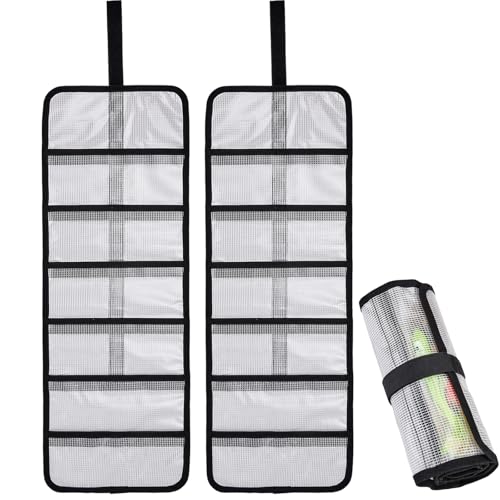 Roll Up Fishing Lure Wraps Set-Durable Lure Bag 6 Pocket PVC Protective Cover Saltwater Hook Covers Fabric Lure Protector Trolling Lure Tackle Box - color: Clear 2-pack, size: 35" X 12"