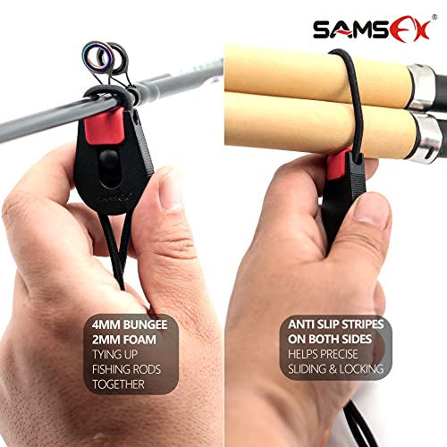 SAMSFX Fishing Rods Belt Stretchy Wrap Pole Straps Elastic Cable Ties for Casting, Spinning & Fly Rods - color: 4pcs, Black & Red