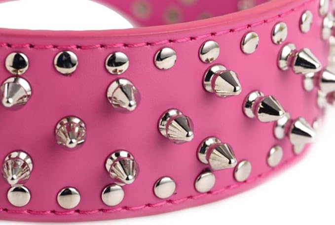 Serijoars Spiked Studded Dog Collar, PU Leather Dog Collar, Adjustable Pet Collars for Medium or Large Breed Pet (L, Dark Brown)