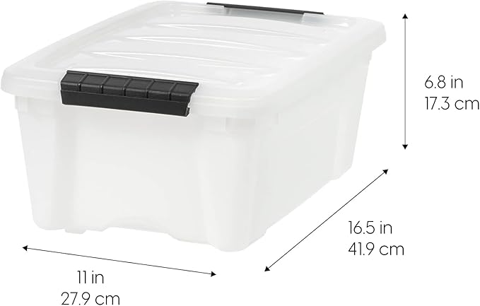 IRIS USA 13 QT Plastic Storage Box with Lid and Latches - 6 Pack - BPA-Free, Discreet Organizing Solution, Durable Nestable Stackable Containers, Secure Pull Handle - Pearl