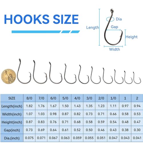 50Pcs Circle Hooks with Fishing Hook Remover, Super Sharp and Offset Catfish Octopus Circle Hooks for Saltwater and Freshwater, Nickel Coated High Carbon Steel, Sizes #1-8/0 - color: Black Nickel, size: 3/0, 4/0 - 25pcs each size