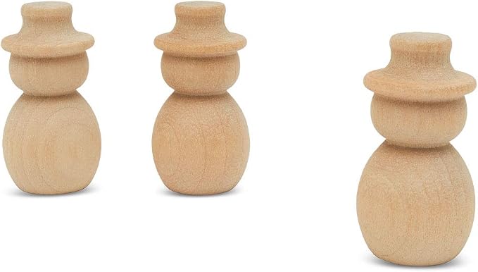 Snowman Peg Dolls 1-13/32 inch, Pack of 25 Wooden Peg Dolls for Christmas Crafts, Nativity Scenes, Holiday Decorations, by Woodpeckers
