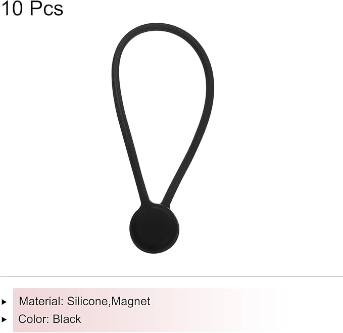 MECCANIXITY Magnetic Cable Clips 7.5 Inch x 0.6 Inch Black Magnetic Cord Organizer Cable Ties Reusable Twist Ties for Home, Kitchen, Office, 10 Pcs
