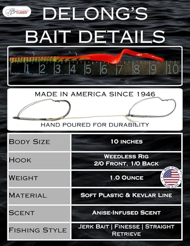 Delong Lures Fishing Lures Bass Set, 10" Pre-Rigged Weedless Swim Bait, Twister Tail Bass Fishing Lures, Extra Durable Soft Plastic Baits for Freshwater - 5 pcs Bass Baits and Lures Pack, Made in USA - color: FireTiger