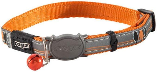 Rogz Reflective Cat Collar with Breakaway Clip and Removable Bell, Fully Adjustable to fit Most Breeds, Orange Bird Design