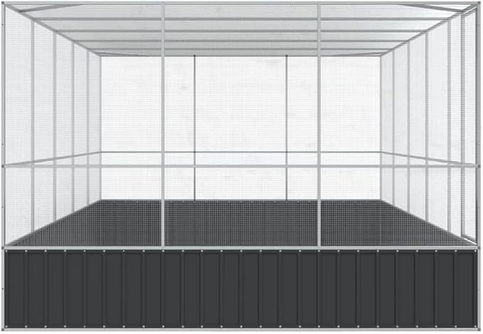 Large Metal Heavy Duty Walk-in Aviary Cage with Extension, Ample Activity Space Bird Cage with Lockable Door Also for Chickens and Rabbits, Silver 203.9"x120.9"x83.5" Steel,-417