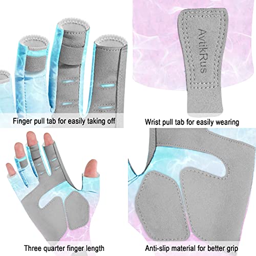 EDSRDUX UPF 50+ Fishing Gloves for Men Women, Long Cuff Fingerless Sun Gloves, Breathable Kayaking Sailing Sunscreen Gloves - color: P&G WaterWripple, size: Medium