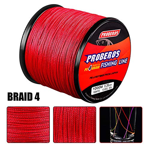 Braided Fishing Line 4 Strands Stronger Multifilament PE Braid Wire for Saltwater 6LB-100LB 110yards 328yards 547yards Super Strong Superline - color: Red, size: 547Yds/8LB